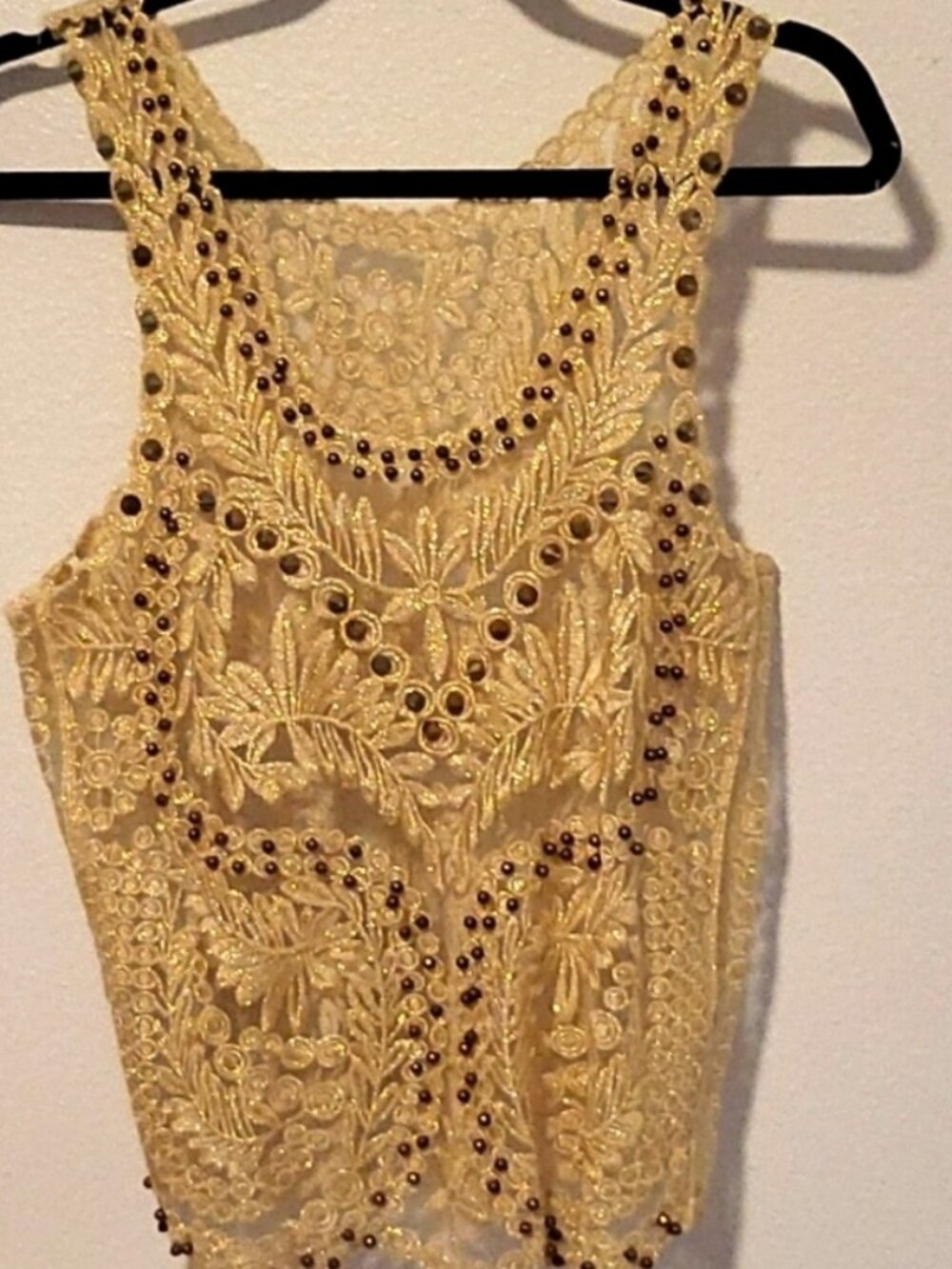 Gold Sleeveless Embroidered Lace Top with Studs - Picture 2 of 3